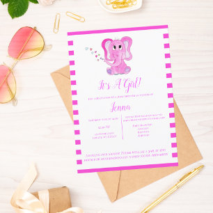 It's A Girl Baby Shower Watercolor Elephant Invitation