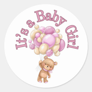 Its a girl Bear Baby Shower  Classic Round Sticker
