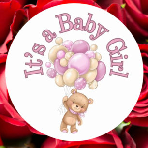 Its a girl Bear Baby Shower Classic Round Sticker