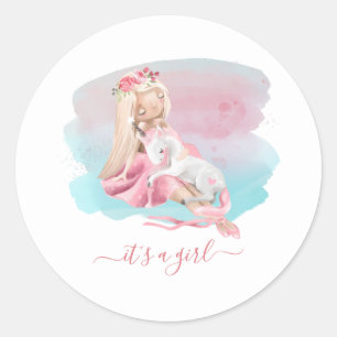 It's a Girl Beautiful Ballerina Baby Shower Classic Round Sticker