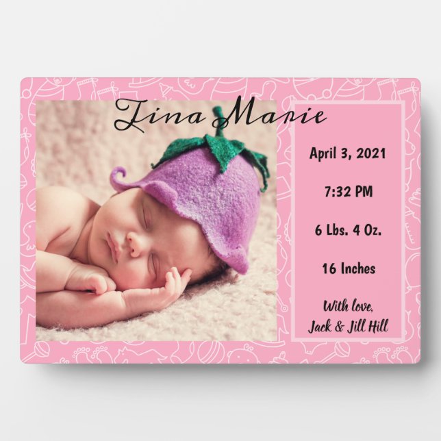 It's a Girl Birth Announcement Pink Baby Photo Plaque (Front)