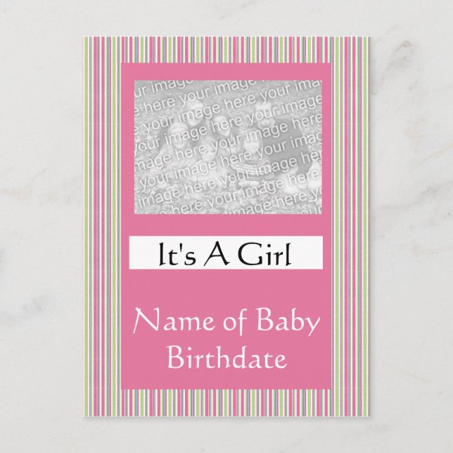 It's A Girl Birth Announcment Card Template (Front)