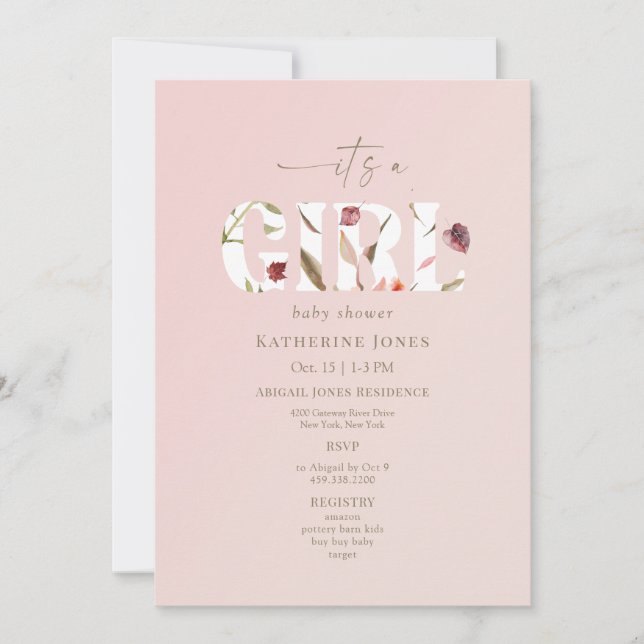 It's a Girl Blush Baby Shower II Invitation (Front)
