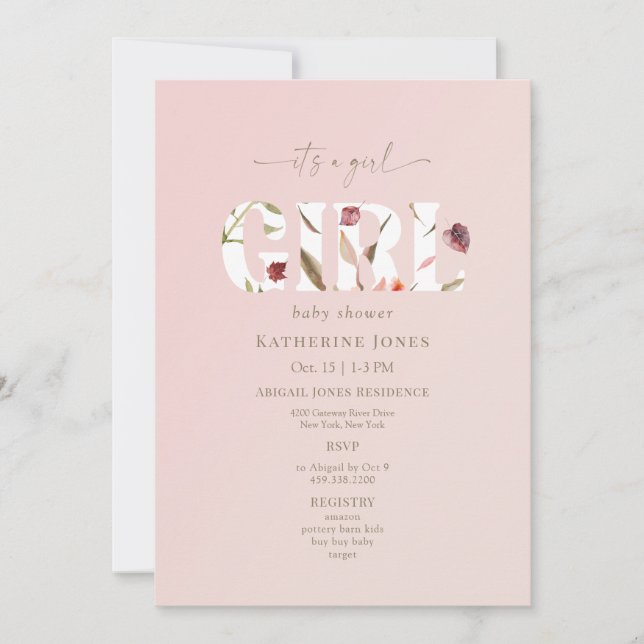 It's a Girl Blush Baby Shower Invitation (Front)
