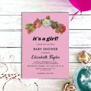 It's A Girl Blush Country Roses Floral Baby Shower Invitation
