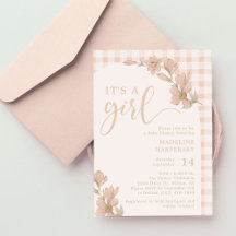 It's a Girl Blush Pink Floral Gingham Baby Shower
