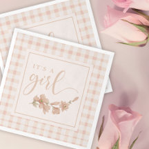 It's a Girl Blush Pink Floral Gingham Baby Shower