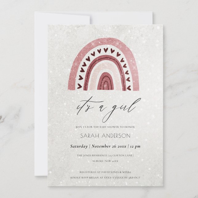 IT'S A GIRL BLUSH PINK RAINBOW BABY SHOWER INVITE (Front)
