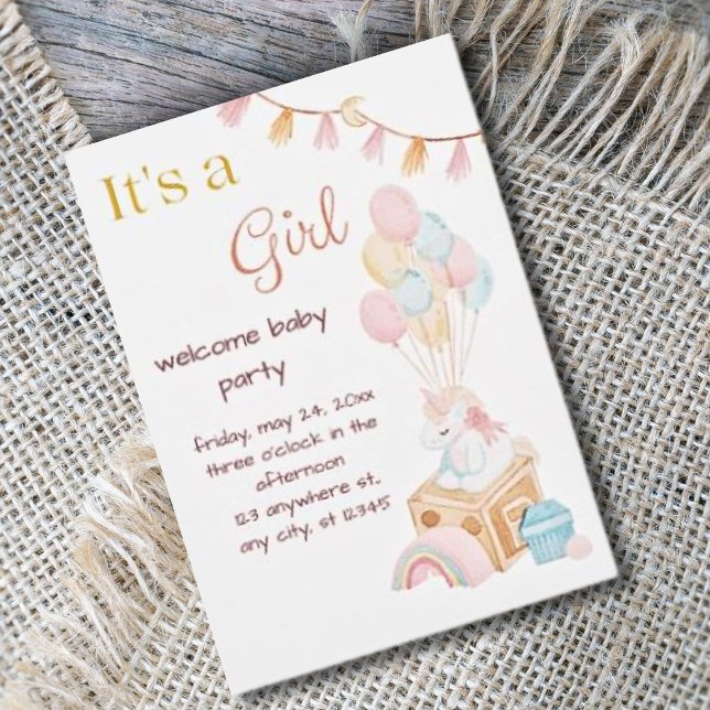 Its A Girl Boho Balloon Baby Shower Invitation (Creator Uploaded)