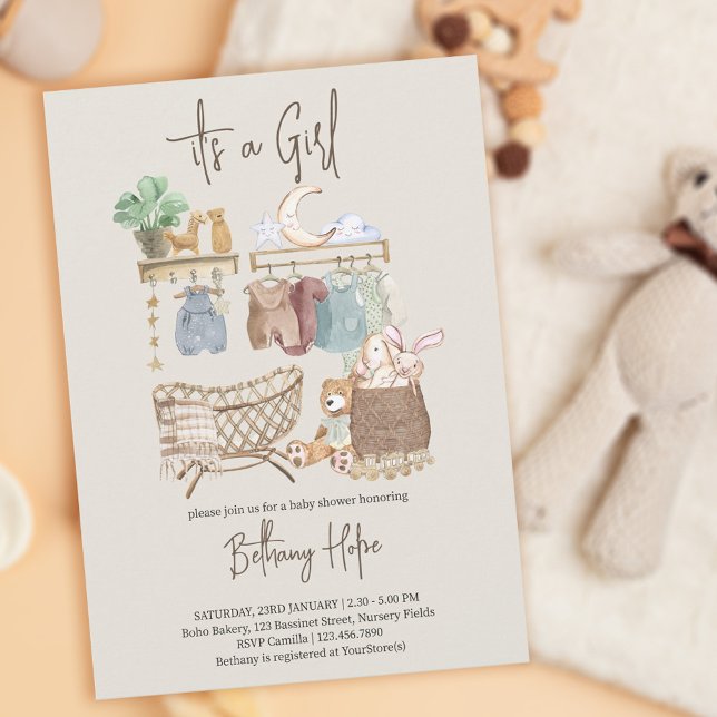 It's a Girl Boho Nursery Baby Shower Invitation (Creator Uploaded)