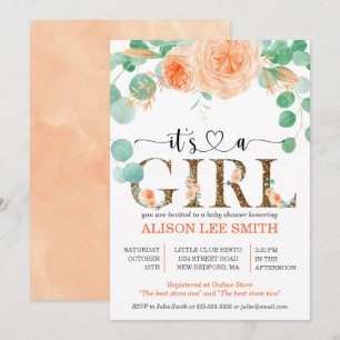 It's a girl Botanical teal and orange Baby Shower