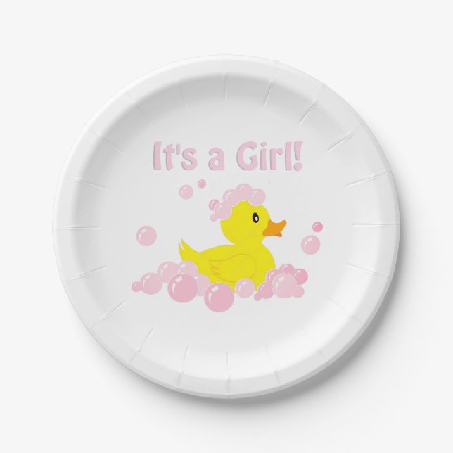 It's a Girl Bubble Baby Shower Paper Plate (Front)
