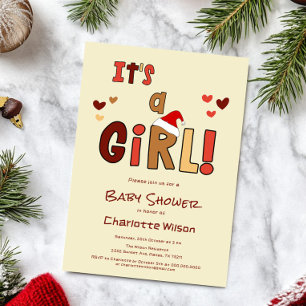 It's a Girl! Christmas Santa Hat Baby Shower Invitation