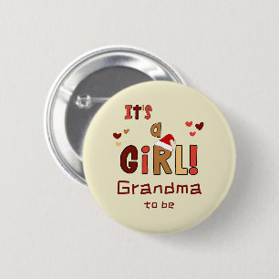 It's a Girl! Christmas Santa Hat Grandma-to-be 2 Inch Round Button
