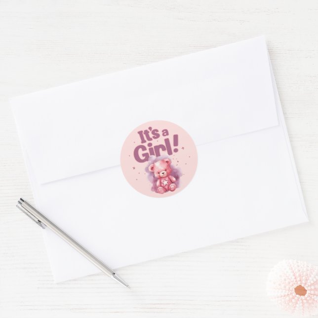 It's a Girl Classic Round Sticker (Envelope)