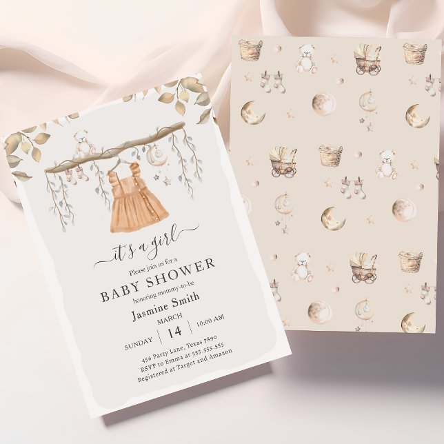 It's A Girl Clothes Bohemian Nursery Baby Shower Invitation (Creator Uploaded)
