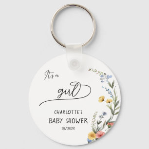 It's a Girl! Colourful Wildflower Baby Shower Keychain