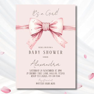 It's a Girl Coquette Blush Pink Bow Baby Shower Invitation