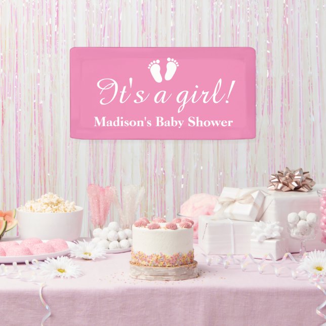It's a girl custom name pink baby shower banner (Party)