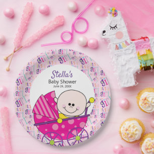 It's a Girl Cut Pink Baby Carriage Paper Plate
