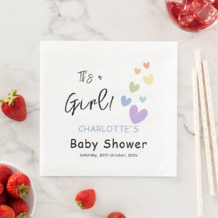 It's a Girl! Cute & Colourful Hearts Baby Shower Napkin