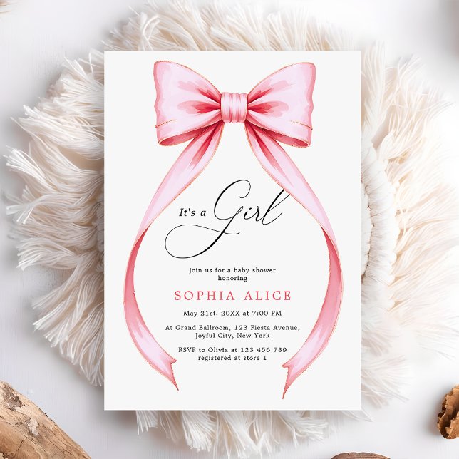 It's a Girl Cute Coquette Bow Sweet Baby Shower Invitation (Creator Uploaded)