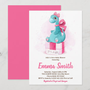 It's a Girl Cute Dinosaur Baby Shower Invitation