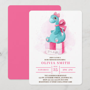 It's a Girl Cute Dinosaur Baby Shower Invitation