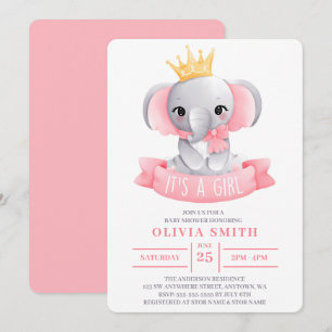 It's a Girl Cute Elephant Watercolor Baby Shower  Invitation