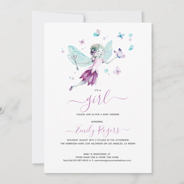 It's a girl -Cute fairy with butterflies Save The Date (Front)