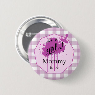 It's a Girl Cute Pastel Pink Gingham Mommy-to-be 2 Inch Round Button