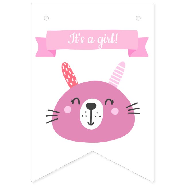 It's a girl! | Cute Pink Bunny Kids Birthday Bunting Flags (First Flag)