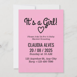 Its A Girl Cute Pink Modern Girl Baby Shower Invitation