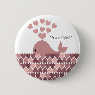 It's a Girl! Cute Pink Whale 2 Inch Round Button