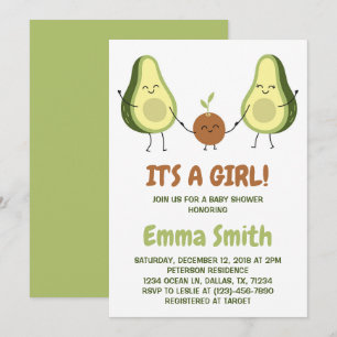 It's a Girl Cute Plaid Avocado Baby Shower Invitation