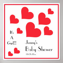 It's A Girl! - Cute Red Hearts Custom Baby Shower