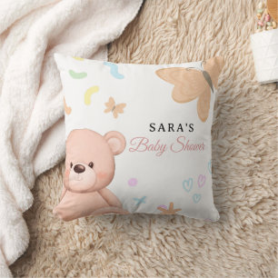 It's a Girl Cute Teddy Bear Baby Shower Cartoon Throw Pillow