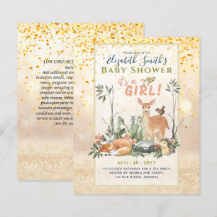 Its a GIRL! Cute Woodland Baby Animals Shower Inv.