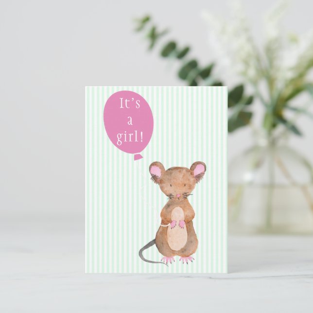 It's a girl  | Cute Woodland Mouse Postcard (Standing Front)