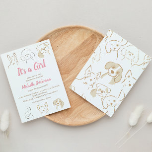 It's a Girl Cutie's puppy Pink Baby Shower Invitation