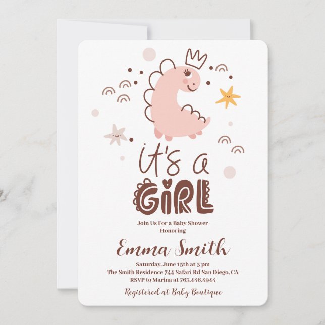 It's a Girl Dinosaur Baby Shower Invitation (Front)