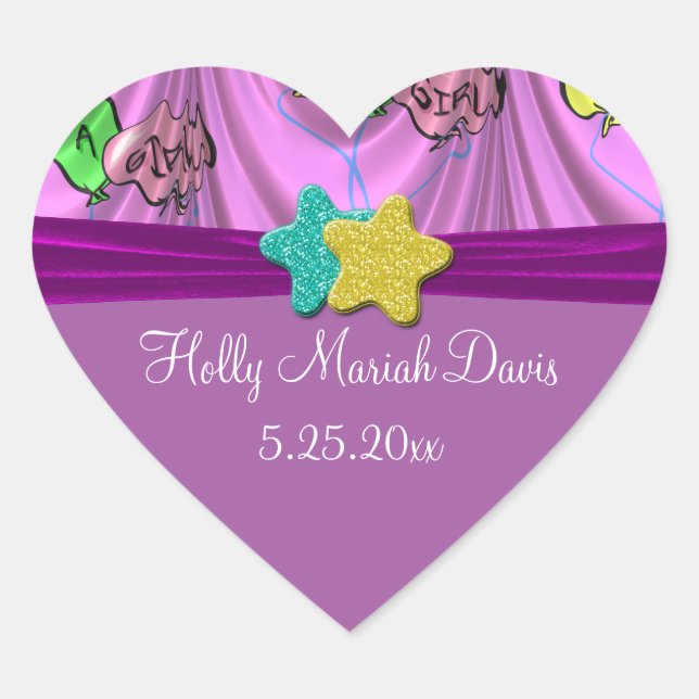 It's A Girl Draped Balloons Heart Date Sticker (Front)