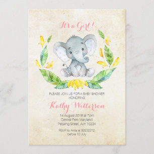It's a girl elephant baby shower invitation