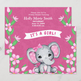 It's a Girl Elephant Baby Shower Invitation