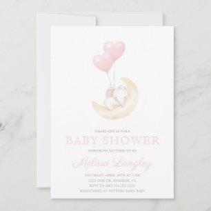 it's a Girl elephant pink balloon cute Baby shower Invitation