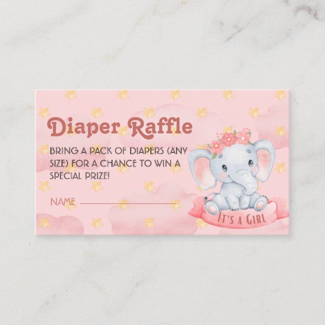 Its a girl elephant Pink Diaper Raffle Ticket  Enclosure Card (Front)