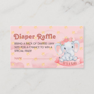 Its a girl elephant Pink Diaper Raffle Ticket Enclosure Card