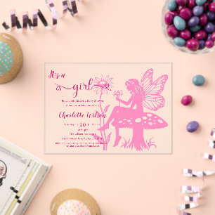 It's a Girl! Fairy Mushroom and Flower Baby Shower Acrylic Invitations