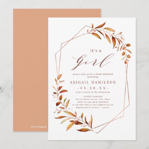 It's a Girl Fall Greenery Geometric Baby Shower Invitation