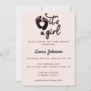  It's A Girl Feet Photo New Baby Shower Rose Feet Invitation